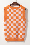 Checkered V Neck Knitted Sweater Vest