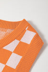 Checkered V Neck Knitted Sweater Vest