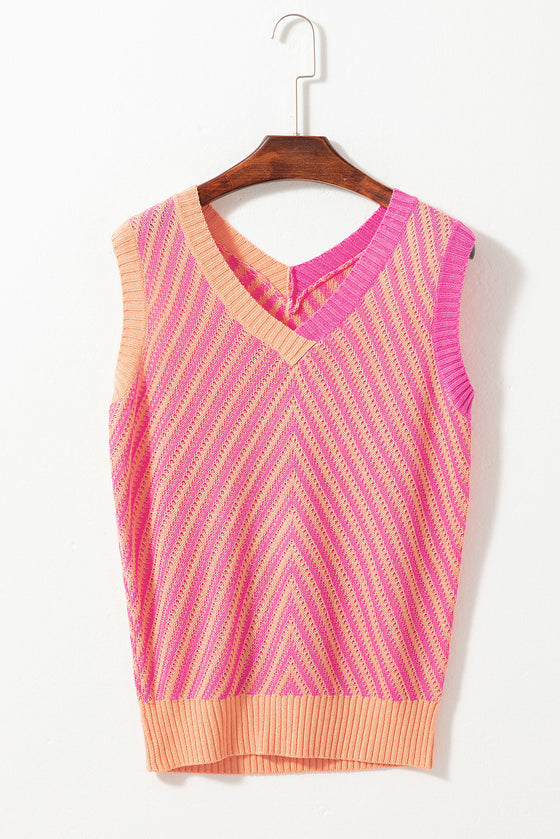 Contrast Chevron Knit V Neck Sweater Vest