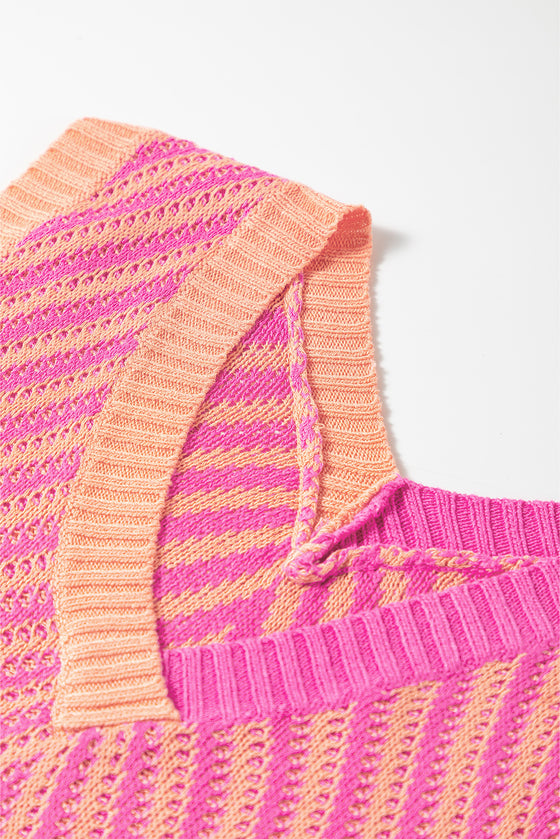 Contrast Chevron Knit V Neck Sweater Vest