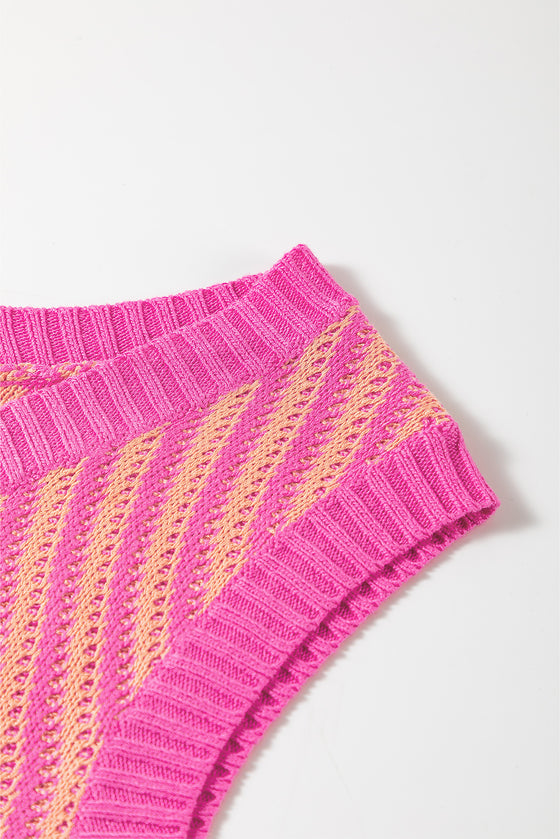 Contrast Chevron Knit V Neck Sweater Vest