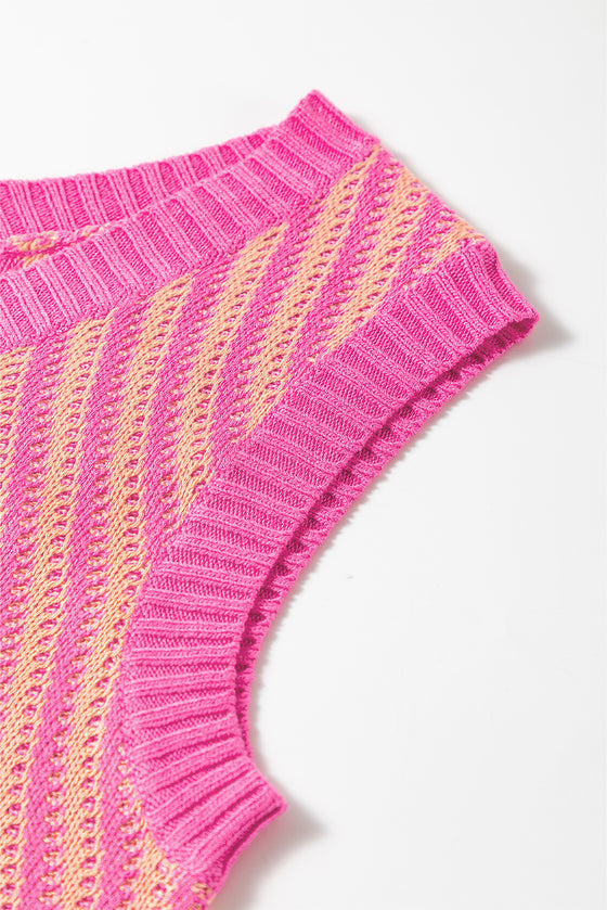 Contrast Chevron Knit V Neck Sweater Vest