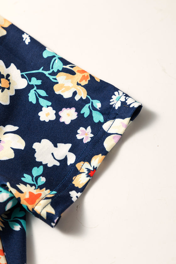 Short Sleeve A-line Floral Dress