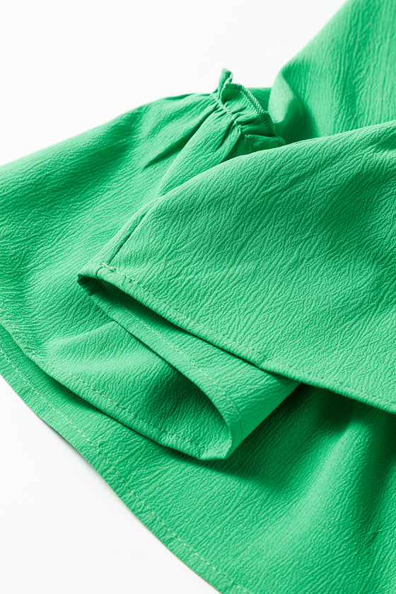 Split V Neck Elastic Waist Ruffled Dress