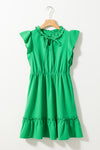 Split V Neck Elastic Waist Ruffled Dress