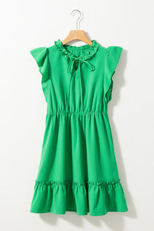  Split V Neck Elastic Waist Ruffled Dress
