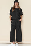 Black Textured Loose Fit T Shirt And Drawstring Pants Set