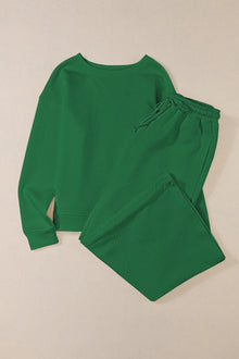  Dark Green Ultra Loose Textured 2pcs Slouchy Outfit