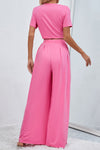 Slim Fit Crop Top and Pleated Wide Leg Pants Set