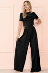 Slim Fit Crop Top and Pleated Wide Leg Pants Set