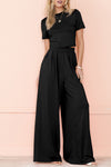 Slim Fit Crop Top and Pleated Wide Leg Pants Set