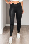 Crossed Dip Waist Sleek Leather Leggings