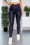 Crossed Dip Waist Sleek Leather Leggings