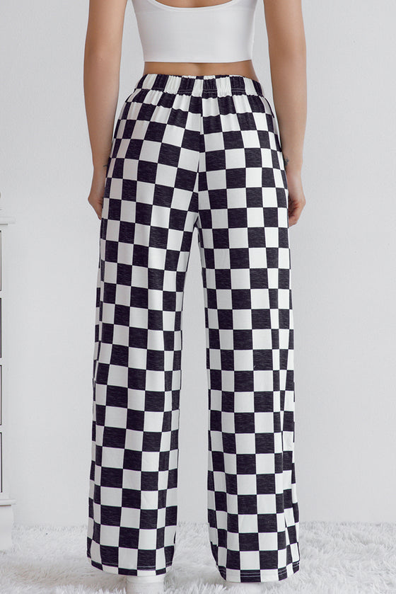 LA Society Green 2-Tone Checked Print High Waist Wide Leg Pants