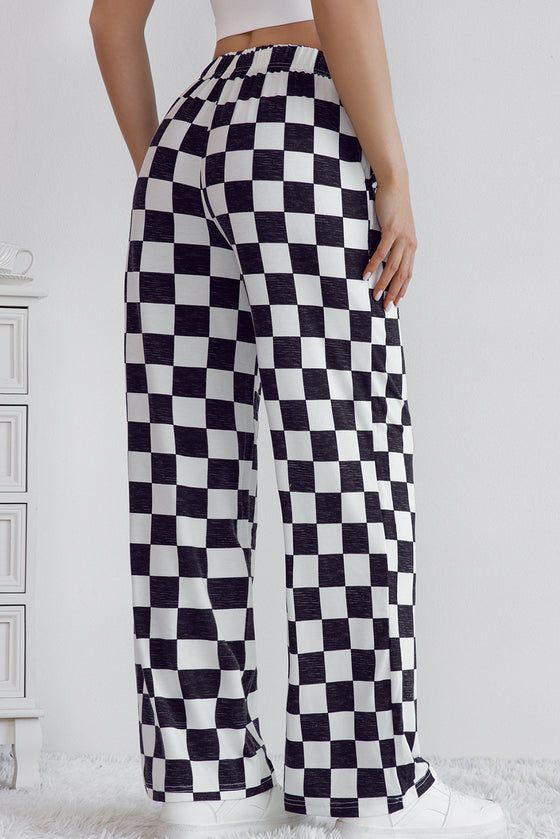 LA Society Green 2-Tone Checked Print High Waist Wide Leg Pants