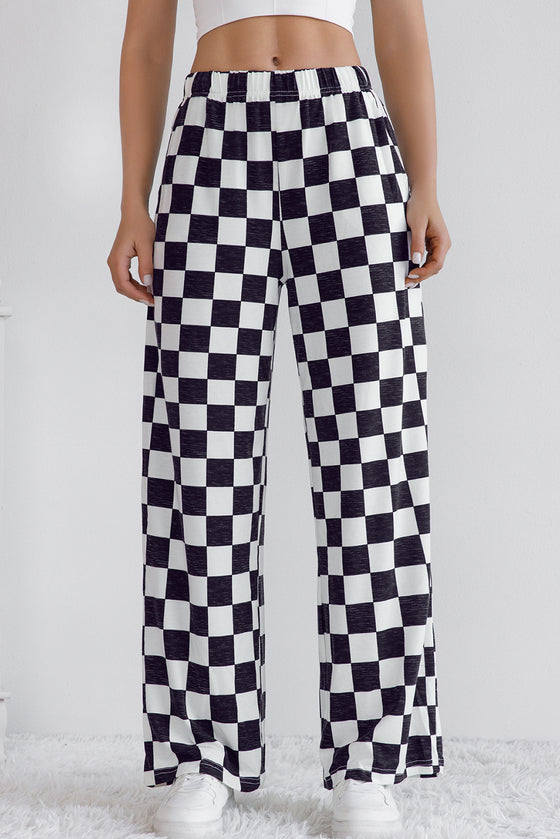 LA Society Green 2-Tone Checked Print High Waist Wide Leg Pants