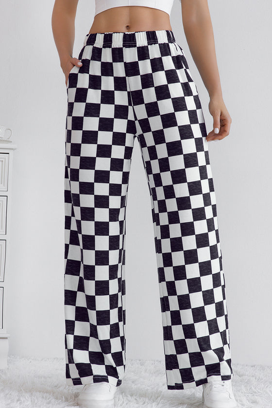 LA Society Green 2-Tone Checked Print High Waist Wide Leg Pants