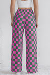 LA Society Green 2-Tone Checked Print High Waist Wide Leg Pants