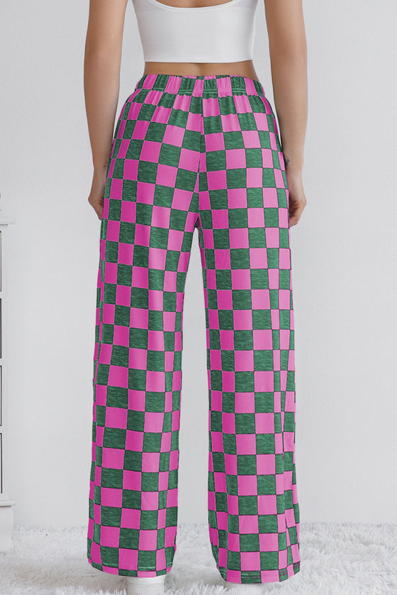 LA Society Green 2-Tone Checked Print High Waist Wide Leg Pants