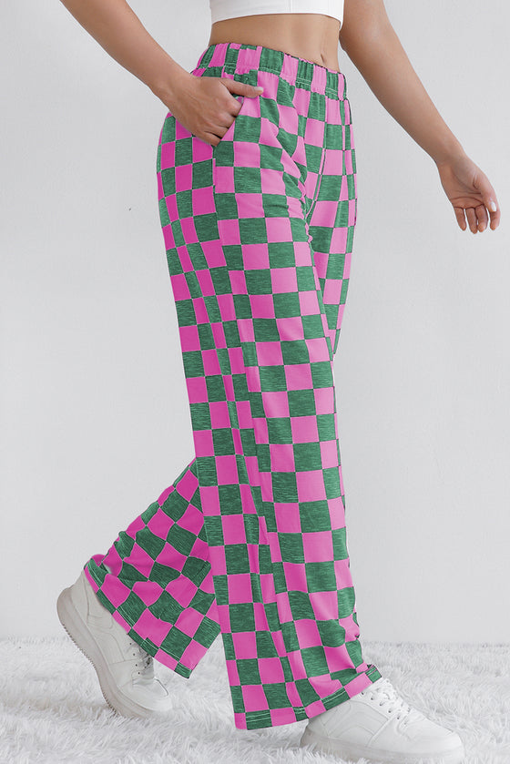 LA Society Green 2-Tone Checked Print High Waist Wide Leg Pants