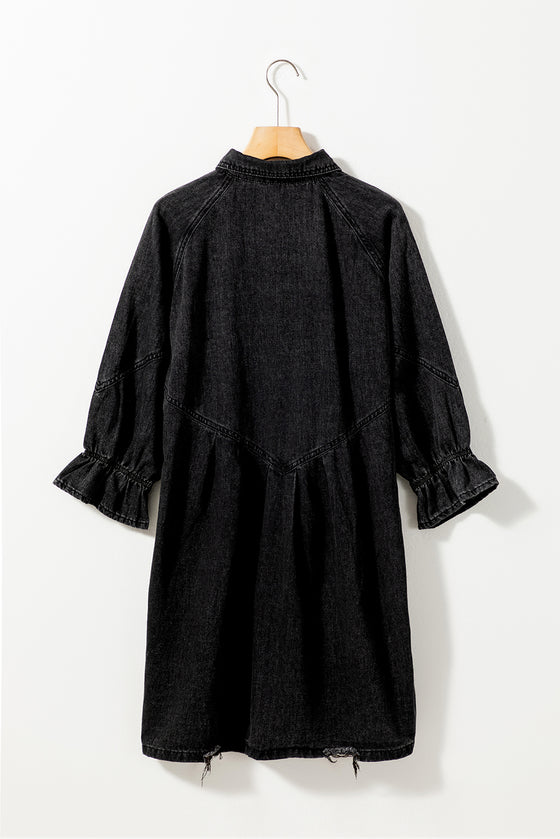 Buttoned Long Sleeve Denim Mini Dress