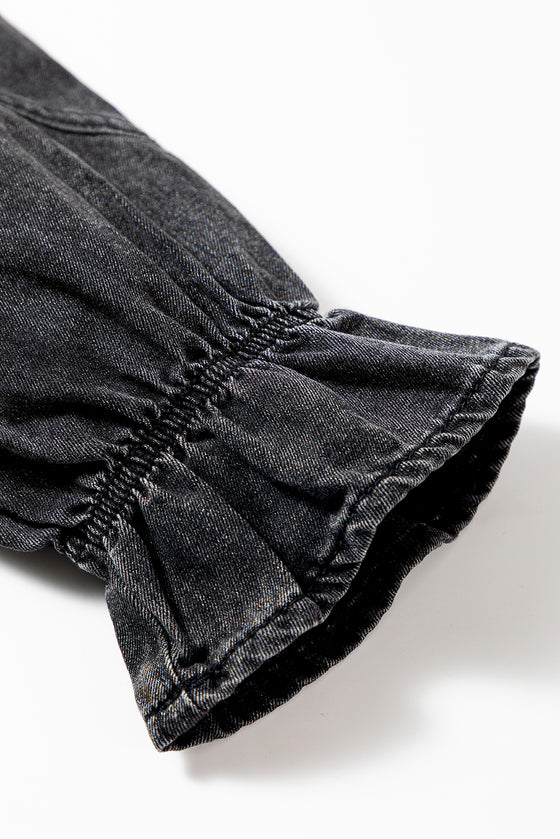 Buttoned Long Sleeve Denim Mini Dress