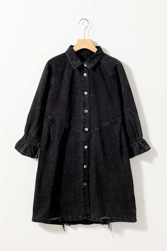 Buttoned Long Sleeve Denim Mini Dress