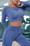 Solid Color Long Sleeve Crop Top Leggings Yoga Sports Set